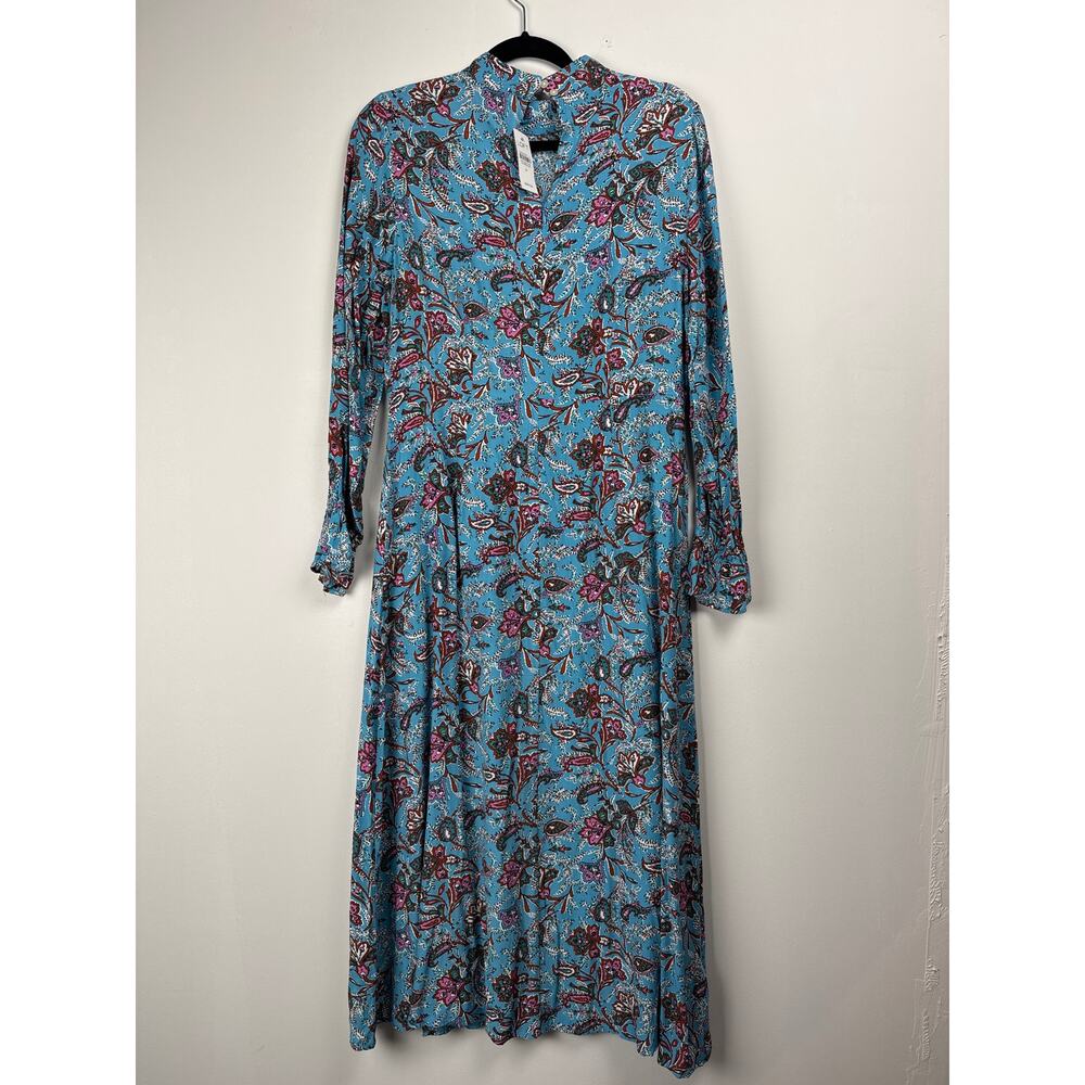 LOFT Sz.6 Blue Floral Paisley Dress Long Sleeve Midi NWT